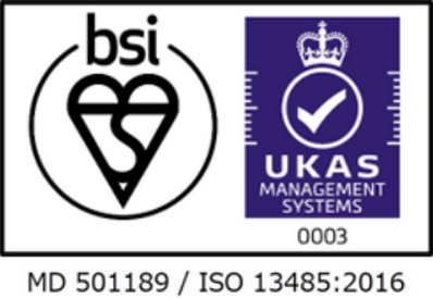 ISO 13485:2016 MD501189 BSI UKAS認証ロゴ